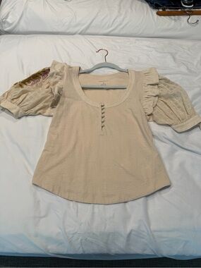 Anthropologie Cream Lightweight Henley Tee